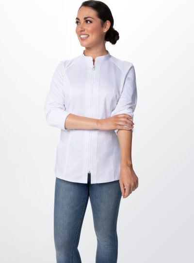 Chef Works® Damenkochjacke NEPAL Flex Serie nachhaltig, Reissverschluss, Cool Vent™, Weiß, Größe XL