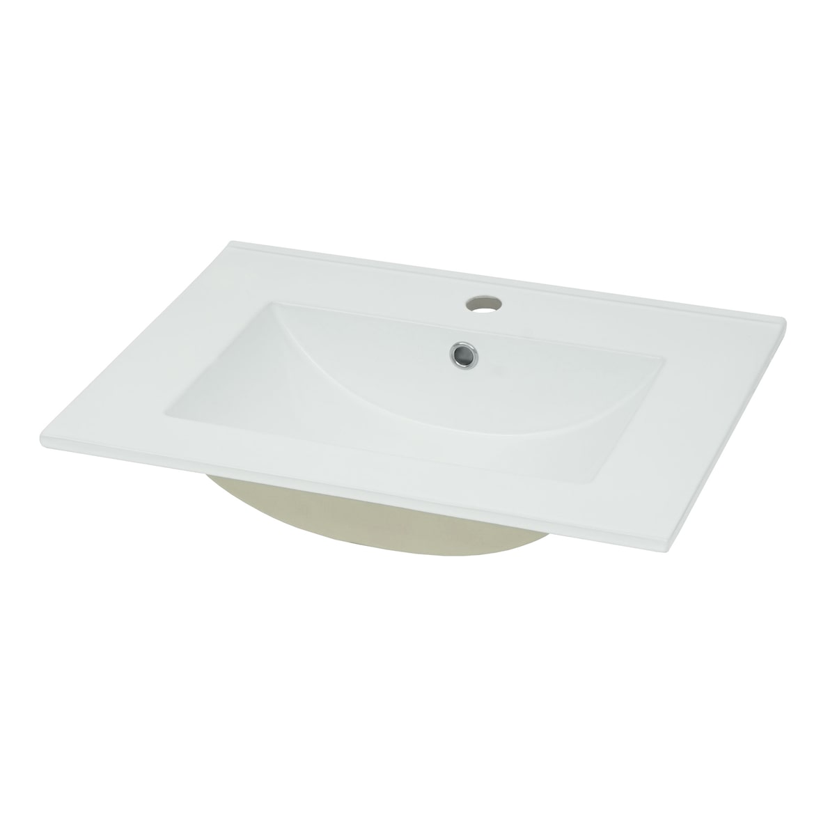 Lavabo HWC-D16, lavamanos cuarto de baño, cerámica blanca angular ~ 61cm 18mm borde