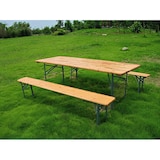 thumbnail of Garden Friend Set de bière rectangulaire pliable 200x80 structure en fer plateau en bois set composé d'une table et de 2 bancs vert/bois naturel