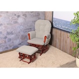 thumbnail of Relaxfauteuil HWC-C76, schommelstoel fauteuil + hocker stof bouclé 480g/m² Oeko-Tex ~ grijs donker frame