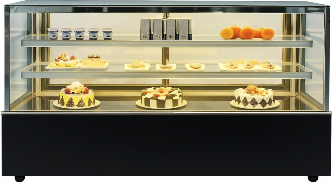 Kühl- & Kuchenvitrine - 2000mm - Doppelverglasung - Schwarz - Gastronomie-Vitrine - Profi-Kühlvitrine