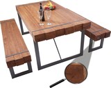 thumbnail of Esszimmergarnitur HWC-A15, Esstisch + 2x Sitzbank, Tanne Holz rustikal massiv MVG-zertifiziert ~ braun 160cm