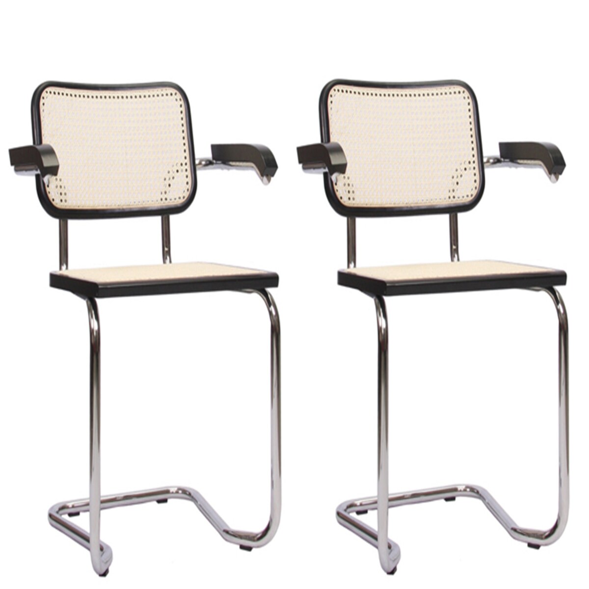 pemora 2-er Set Schwingstuhl Freischwinger Besucherstuhl Bürostuhl Besucherstuhl mit Wiener Geflecht JENA AL mit Armlehnen - schwarz - fertig montiert