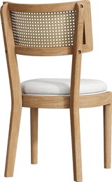 thumbnail of Esszimmerstuhl Set 6er Massivholz Rattan Rückenlehne Leinenkissen Holzfarben 88x58x50 cm stabil bequem modern für Esszimmer