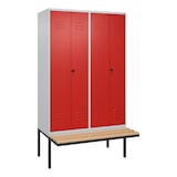 thumbnail of C+P Doppel-Spind Classic PLUS, schwebender Sitzbank aus Buche 4 Abteile, HxBxT 212x120x82cm, Sicherheitsdrehriegel, Hellgrau/Rot von PROREGAL