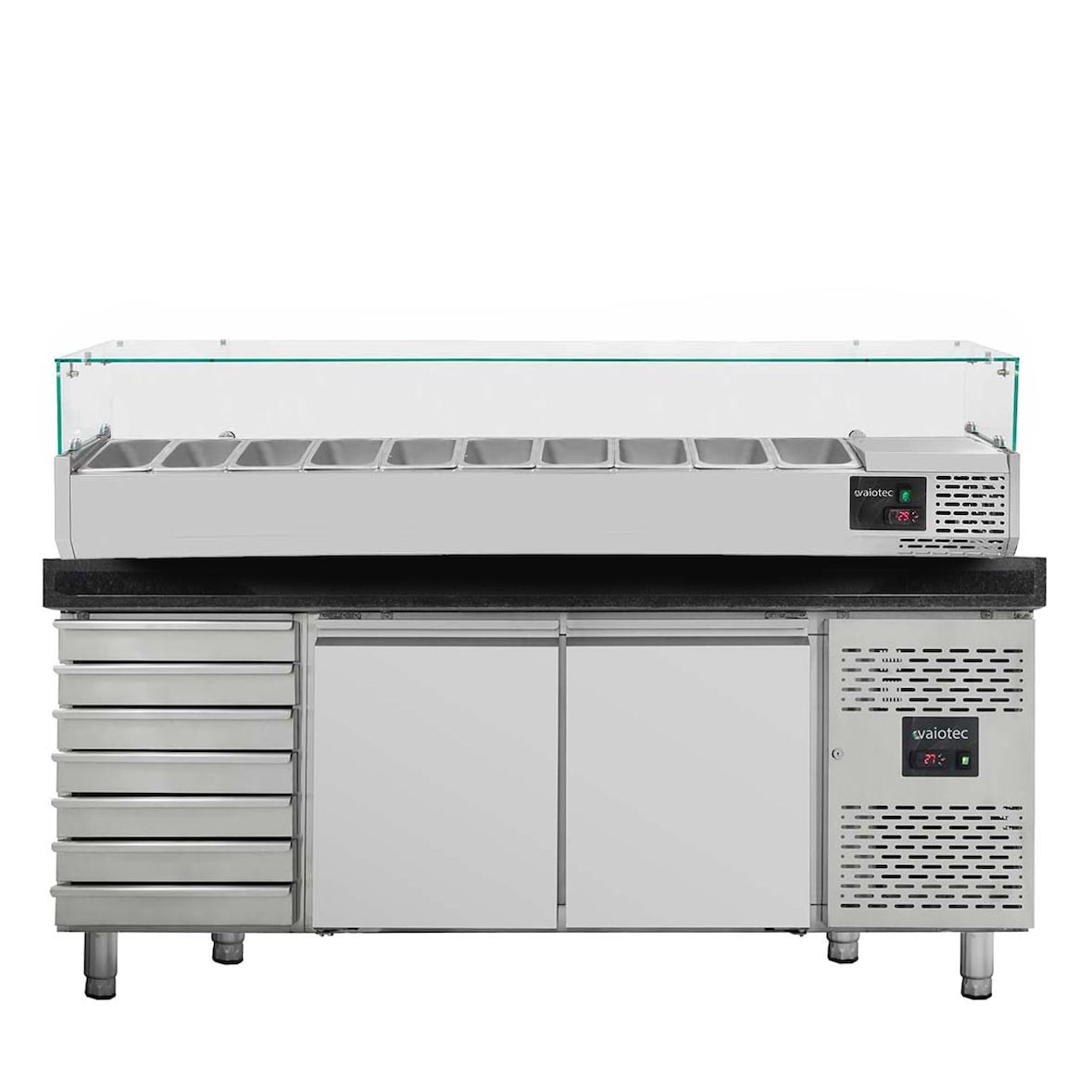 EASYLINE pizzakoeltafel 800 / 2-deurs & 7 laden "zwart" incl. GN1/4 koelblad