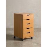 thumbnail of Rollcontainer WL5.924 33x64x38cm Buche MDF-Holz, Schreibtisch-Container Rollschrank 5 Schubladen, Moderner Schubladencontainer mit Rollen,