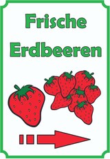 thumbnail of Verkaufsschild Schild ErdbeerenHochkant mit Pfeil rechts A6 Rückseite selbstklebend