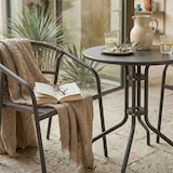thumbnail of Set pranzo da balcone con tavolino Ø60 e 2 sedie impilabili in acciaio e textilene, ideale per terrazzo, giardino, bar, caffetteria - Max & Gaia
