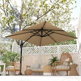 thumbnail of Sombrilla de Jardín 300x300 cm Parasol de Aluminio con Manivela Poste Giratorio 360° Doble Techo Inclinable en 6 Posiciones y Base Cruzada Incluida