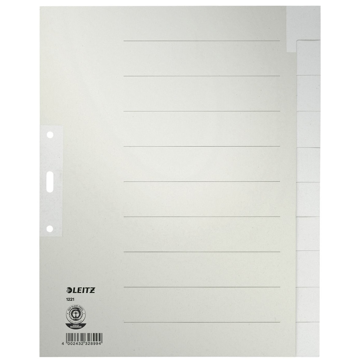 Leitz 1221-00-85 1221 Register - Tauenpapier, blanko, A4 Überbreite, 10 Blatt, grau