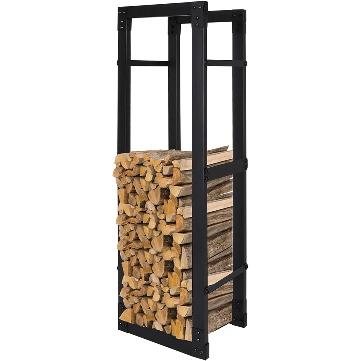 MAbelo Kaminholzregal Brennholzregal aus Stahl 100x60x25 cm Feuerfest Kaminholzständer, Feuerholzregal Stapelhilfe Innen und Aussen, Schwarz