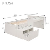 thumbnail of Einzelbett 90x200 Massivholz bett Stauraumbett Schreibtisch Schubladen Multifunktion Kiefer MDF Weiß