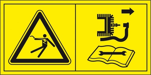 Aufkleber I Hinweisschild Elektrischer Schock, ISO 11684, Polyesterfolie, selbstklebend, 140x70mm