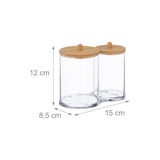 thumbnail of Relaxdays Wattestäbchen-Behälter, Kunststoff, mit Bambusdeckel, Organizer Wattepads und Wattestäbchen, transparent/natur