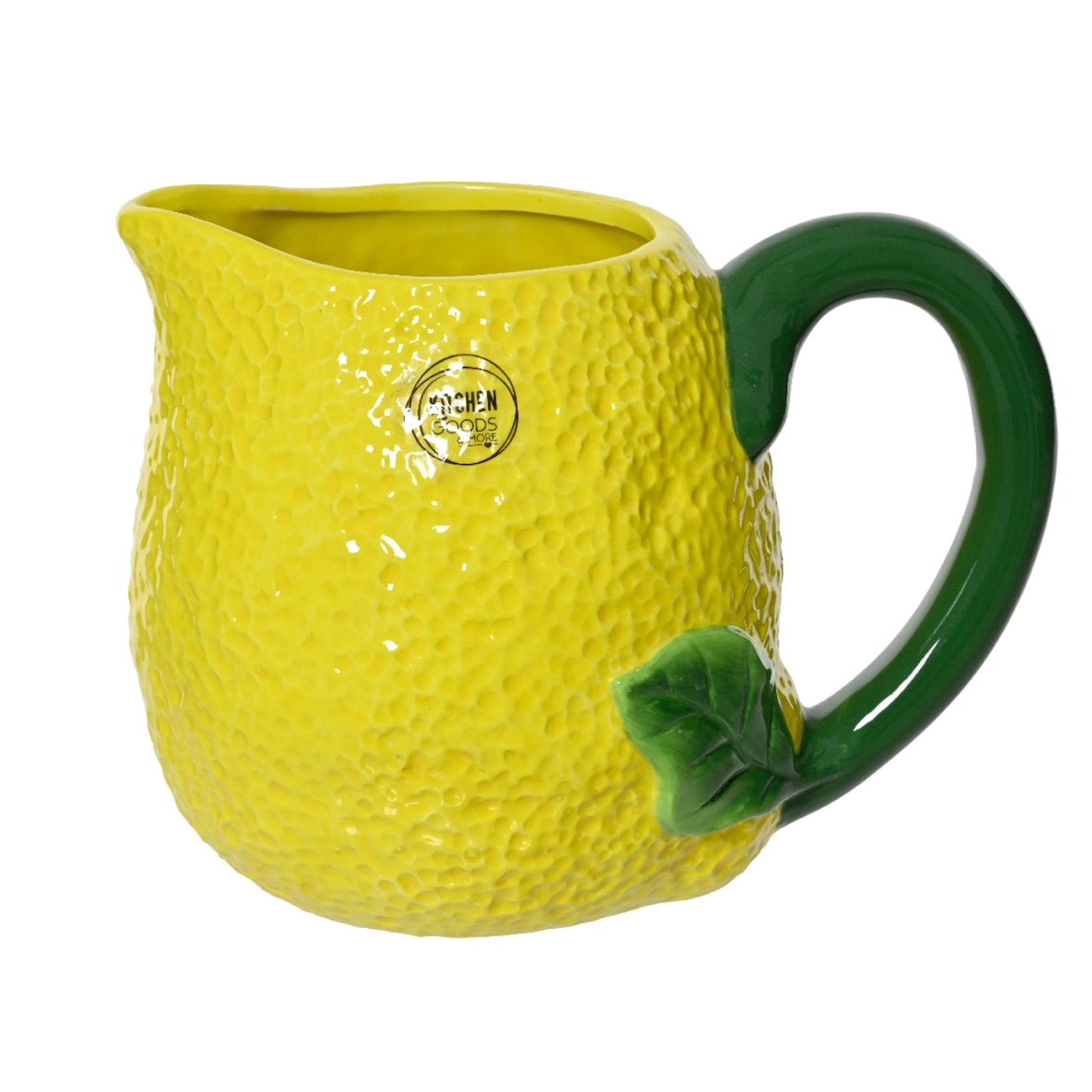 Kanne 15cm Keramik in Zitronen Form - Karaffe Krug Trinkgeschirr Servierkanne Wasserkanne Saftkanne Limonadenkrug Dekokrug Früchte Geschirr Gelb Grün