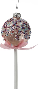 thumbnail of Weihnachtsbaumschmuck Lolli Cake Pop mit Perlen Glas H: 16cm rosa