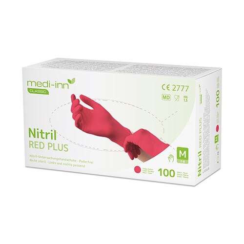 100 `Medi-Inn® Classic` Handschuhe, Nitril puderfrei rot `Nitril Red Plus` Größe S