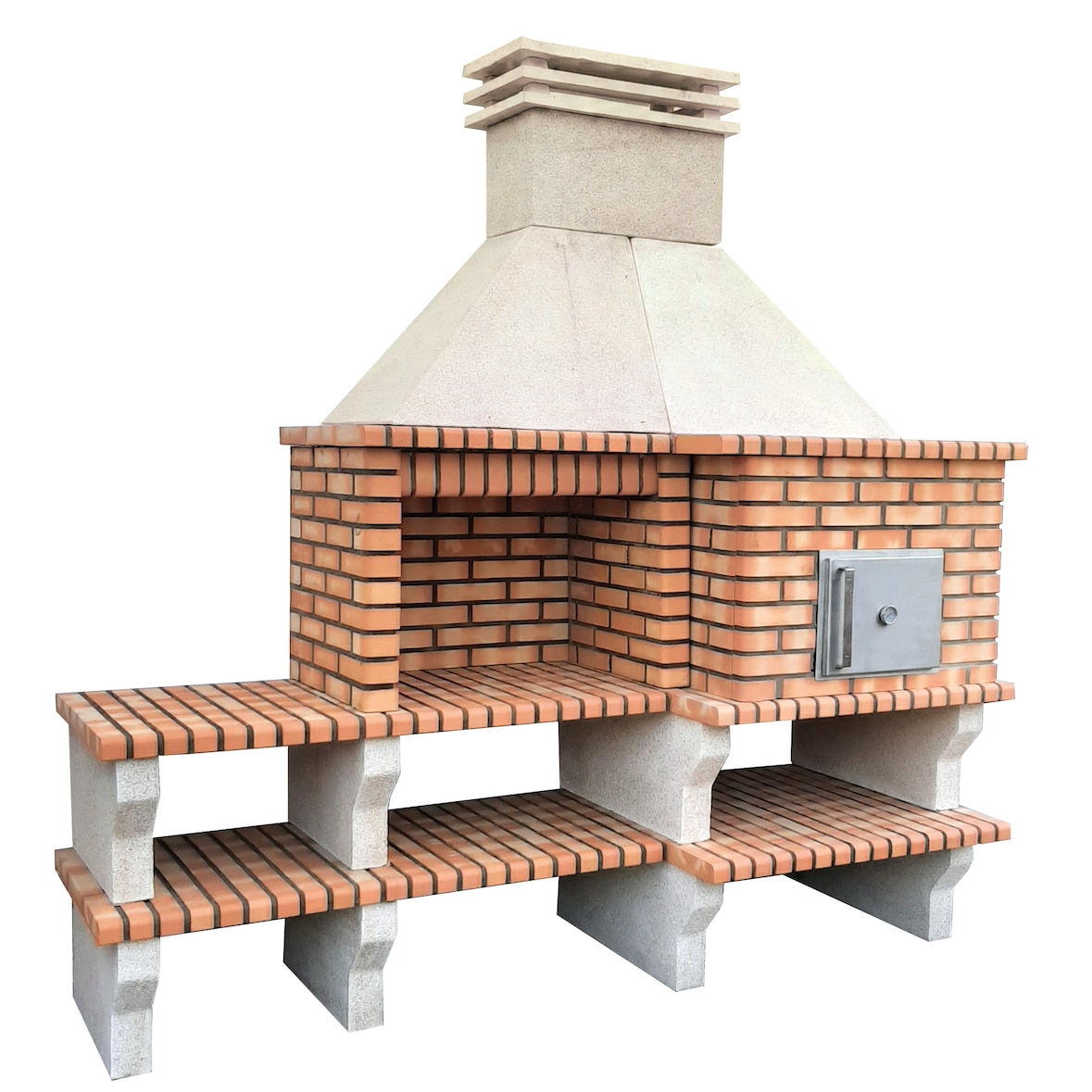 BBQ OVEN - Churrasqueira com bancada, produzida em tijolo e cimento refratário, com forno em barro - 242x90x240cm