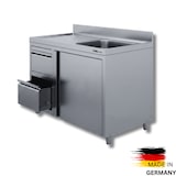 thumbnail of Edelstahl Spülschrank 1 Becken rechts, mit Aufkantung, 2 Schubalden links, Premium : 140 x 70 cm / mit Aufkantung / fertig montiert