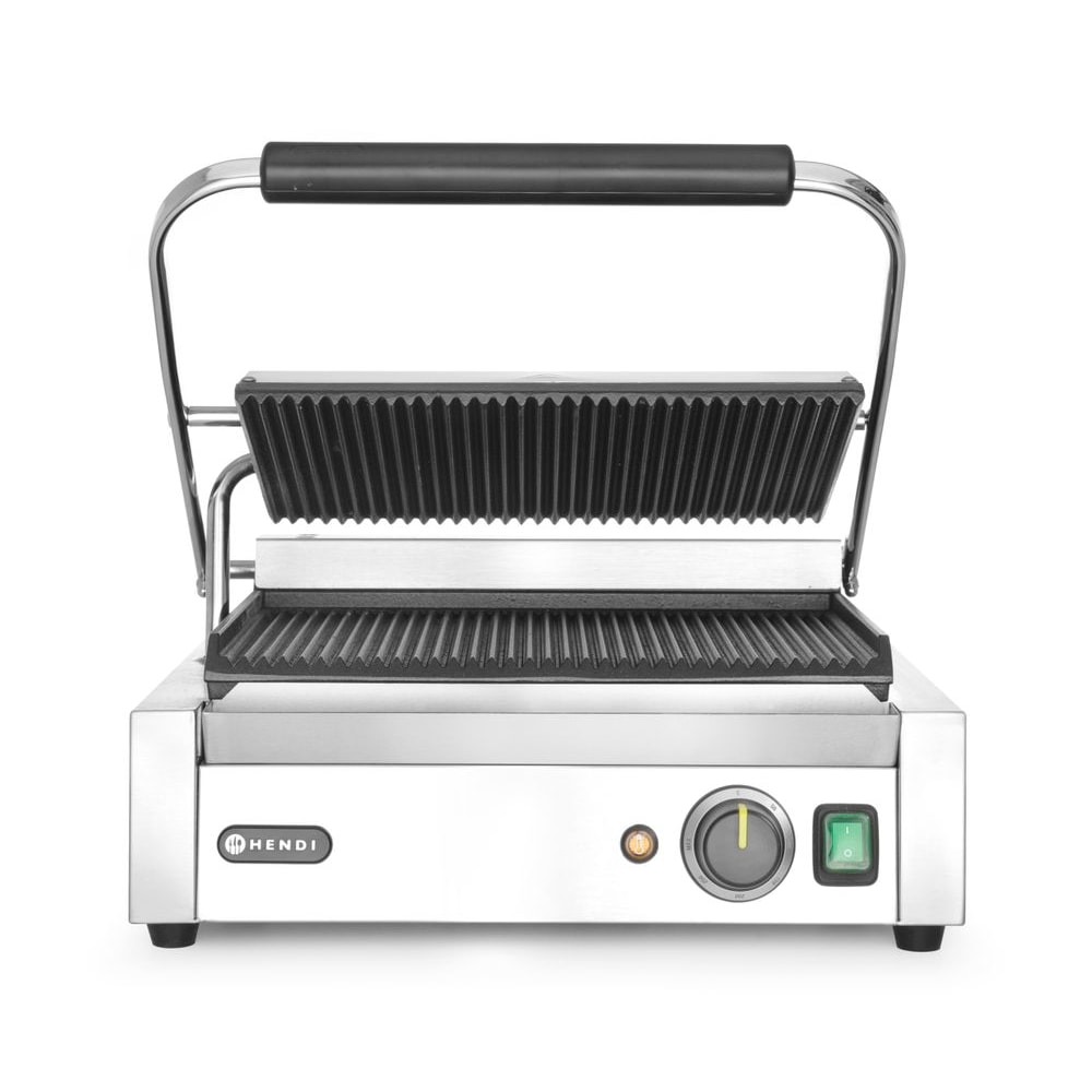 Grill de contact "Panini", HENDI, dessus et dessous rainurés, 230V/2200W, 430x370x(H)210mm