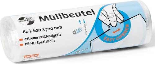 DEISS Universal Plus Leichte Belastung Müllsäcke 60 L  Transparent HDPE (Hochdichtes Polyethylen) 6 Mikron 50 Stück