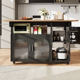 thumbnail of Kücheninsel Küchenwagen 120x70x80 cm klappbarer Tisch mit Stauraum und Rollen, MDF+Glas, Schwarz+Natur