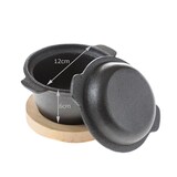 thumbnail of Gusstöpfchen Deckel u. Holzuntersetzer Gusseisen Grilltopf D: 10cm H: 9cm 0,3L