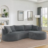 thumbnail of 3 Sitzer Sofa Kordstoff Grau 76×264×168 cm mit rechter Chaiselongue, Bogen Design, Getränkehaltern und Kissen, vakuumverpackt