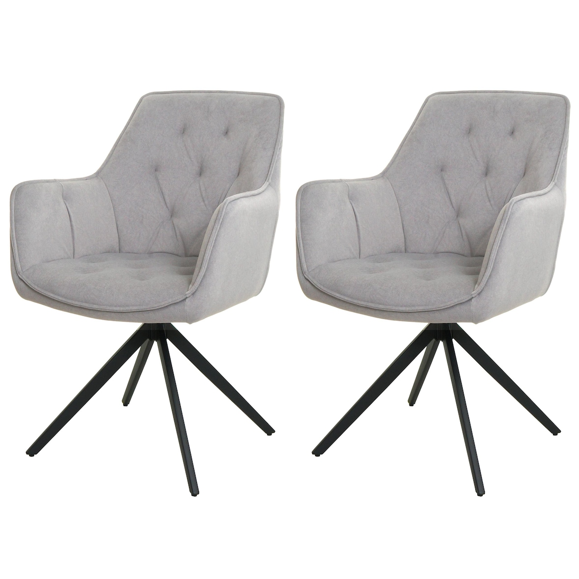 Juego de 2 sillas de comedor HWC-L80, silla de cocina silla tapizada con reposabrazos, giratoria, metal tela/textil ~ gris claro