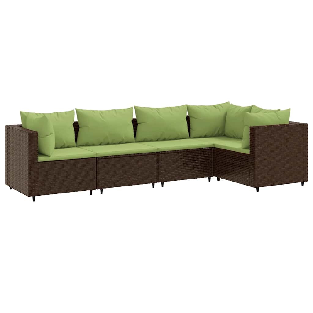 vidaXL 5-tlg. Garten-Lounge-Set mit Kissen Braun Poly Rattan