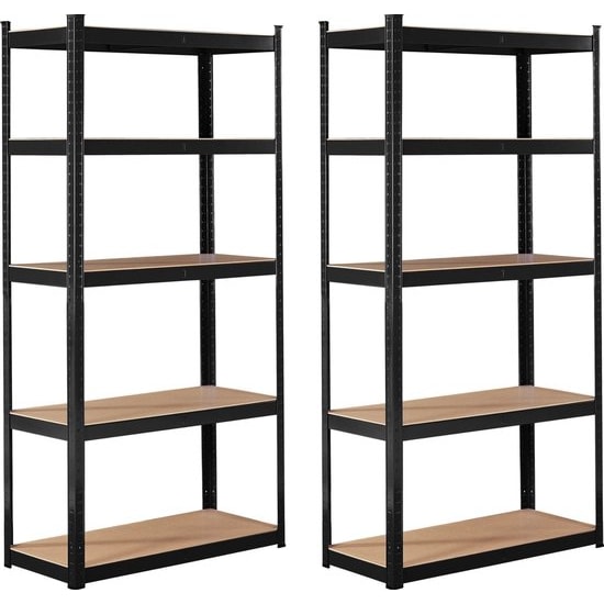 BRASQ Stellingkast Zwart Set van 2 - Metalen Opbergrek - voorraadkast - wandkast - Magazijnstelling 180x90x40 - 5 lagen - max 875 KG