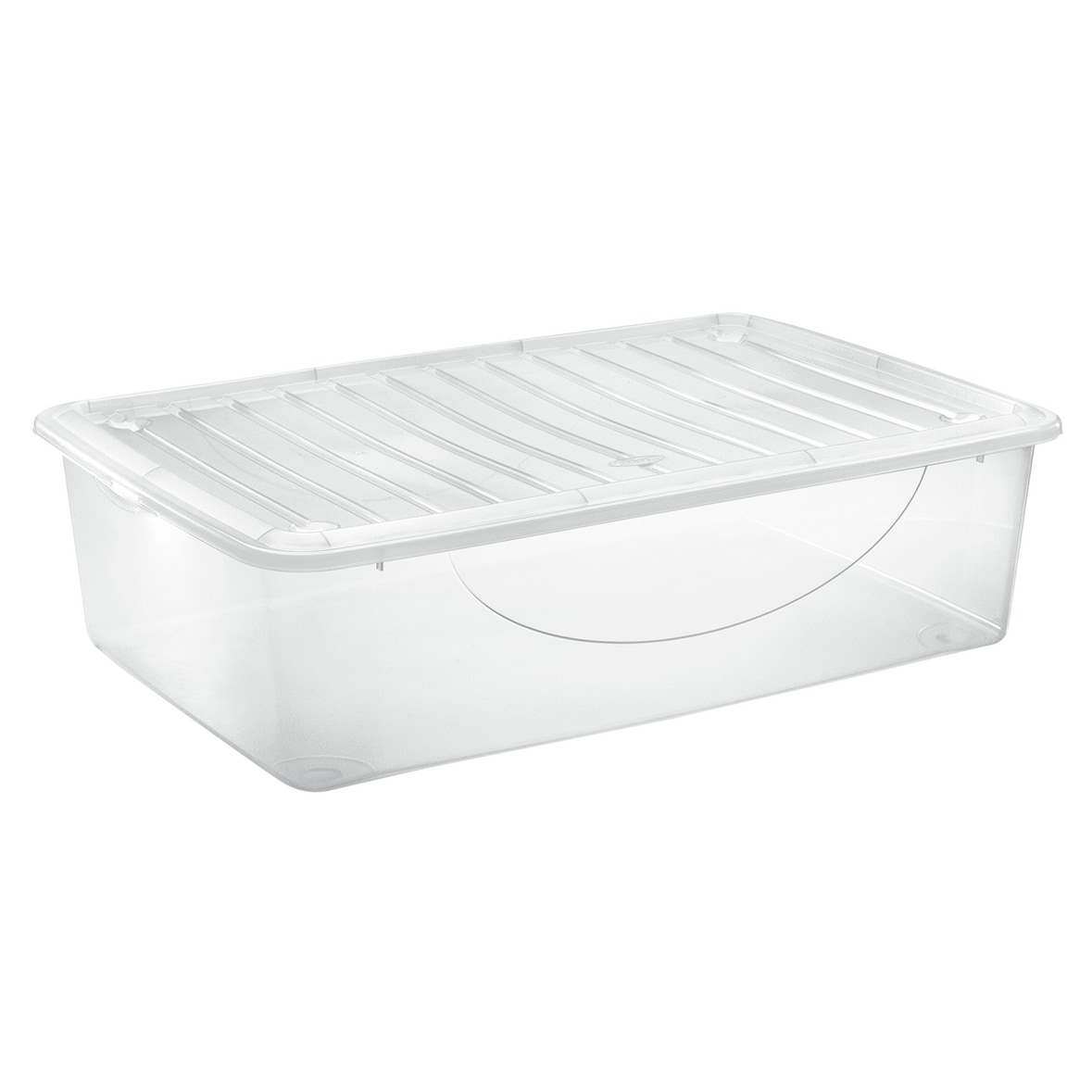 aro Contenitore multiuso, in plastica trasparente, 39 x 59 x 16 cm, con coperchio, 27 L, ideale per vestiti/scarpe/giocattoli, impilabile, 1 unità