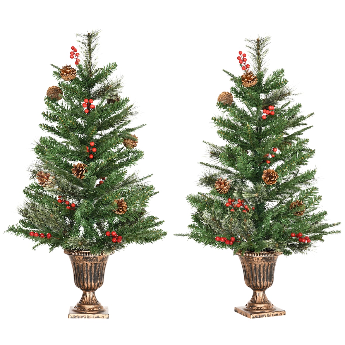 HOMCOM Conjunto de 2 Árvores de Natal Artificial 90cm com Vaso Ignífugo com 110 Ramos 70 Bagas 8 Pinhas e Folhas de PVC Verde