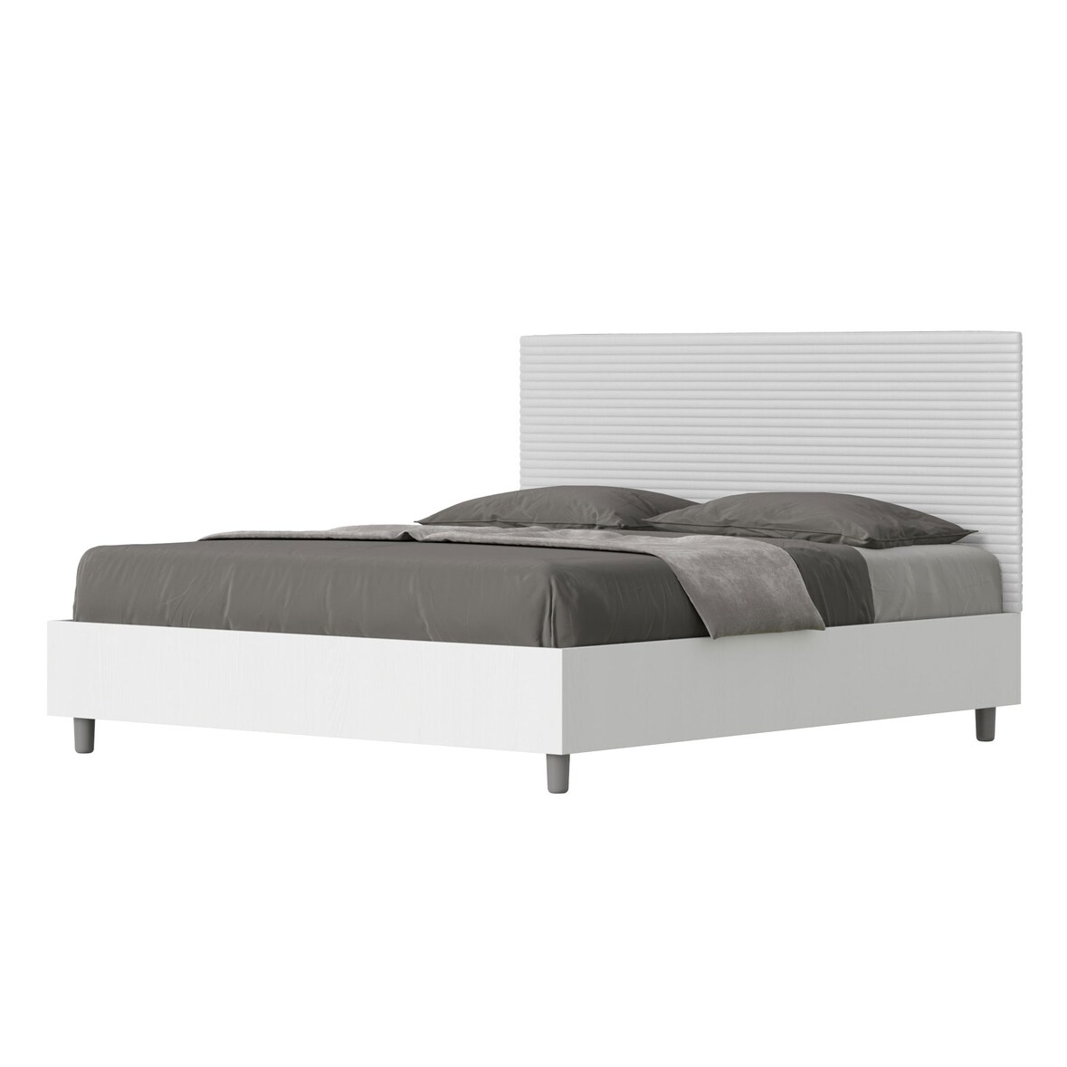 Letto Matrimoniale con rete 160x200 struttura bianco frassino testata Nobilitato/Similpelle bianco Level