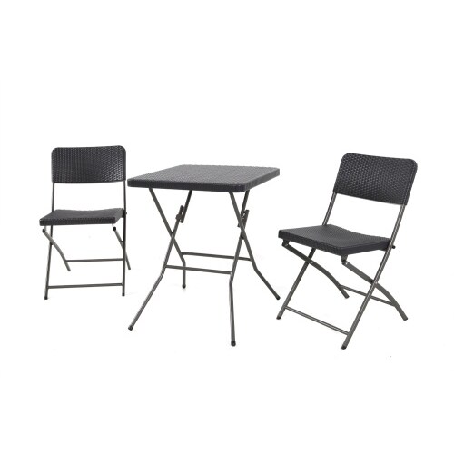 3-tlg. Balkon Set Stuhl Garten Terrasse Möbel Rattan-Optik klappbar anthrazit