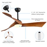 thumbnail of Deckenventilator 42x132x132 cm mit Licht und Fernbedienung 6 Stufen Timer Umkehrfunktion DC Motor leise Schwarz Metall+Holz