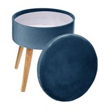 thumbnail of Tabouret avec Coffre en Velours Bleu et pieds en Bois naturel H 43 cm