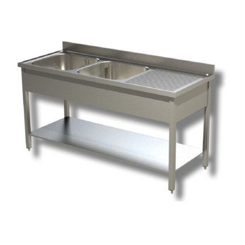 Lavello 140x70x85 acciaio inox 430 su gambe ripiano cucina ristorante RS4751