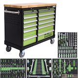 thumbnail of Werkstattwagen DELUXE 12 Schubladen, 123 cm Breite, massiver Arbeitsplatte 4 gefüllte Einlagen