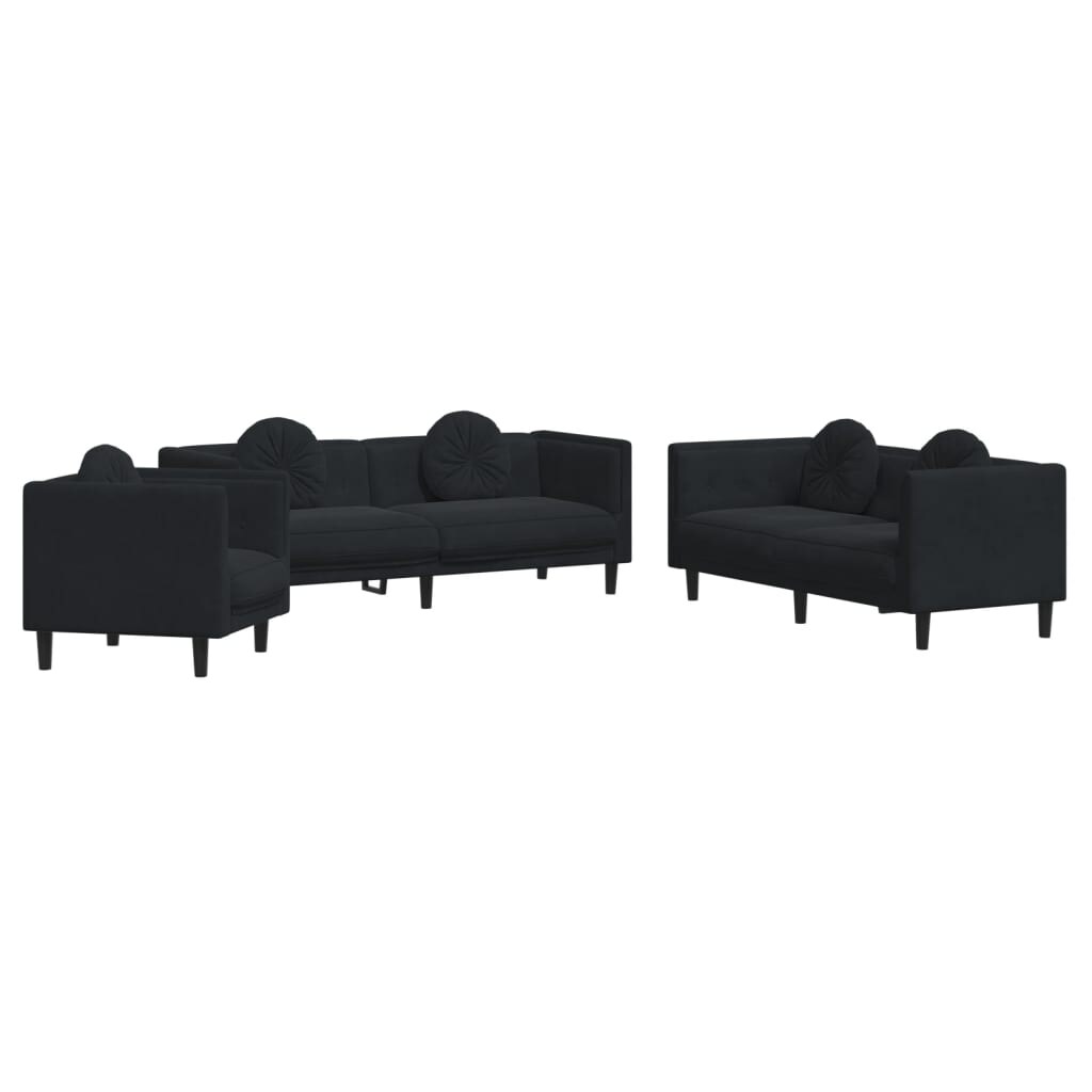 Ensemble de canapés 3 pcs avec coussins noir velours Modèle Rermontia