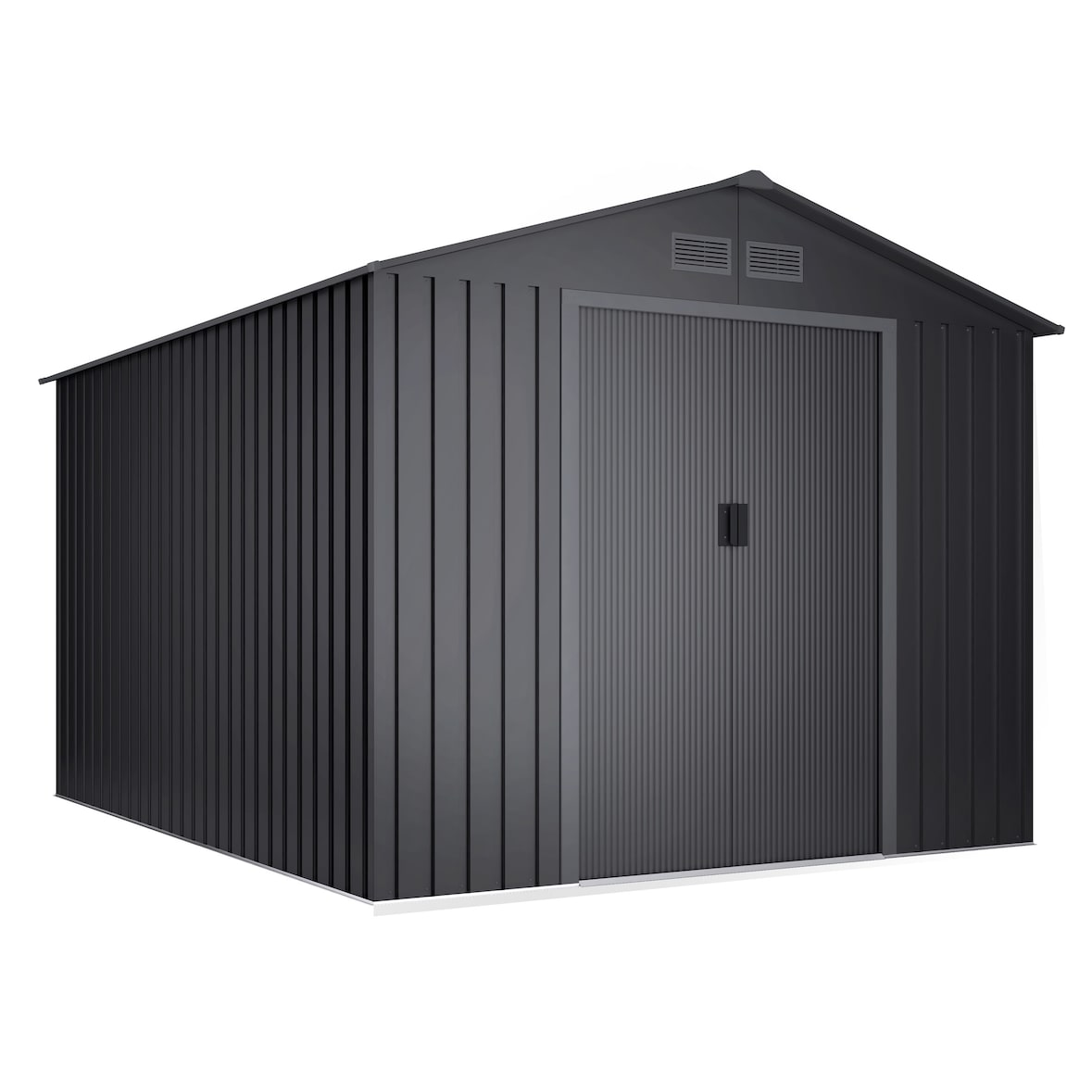 Wasabi - Caseta Metálica de Jardín 8,08m2 Light Anthracite - 4 Rejillas Anticondensación - Puerta Corredera Doble - Techo a Dos Aguas
