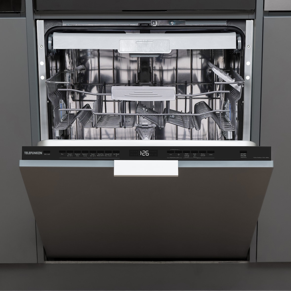Telefunken Geschirrspüler 60 cm vollintegrierbar | Einbau Spülmaschine | 14 Gedecke | 9 Programme | AquaStop | GEV6014A