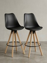 thumbnail of 2er Set Barhocker LIMA Schwarz Retro Design Kunstleder Holz mit Lehne, Design Barstuhl Retro Skandinavisch 2 Stück, Tresenhocker Sitzhöhe 77