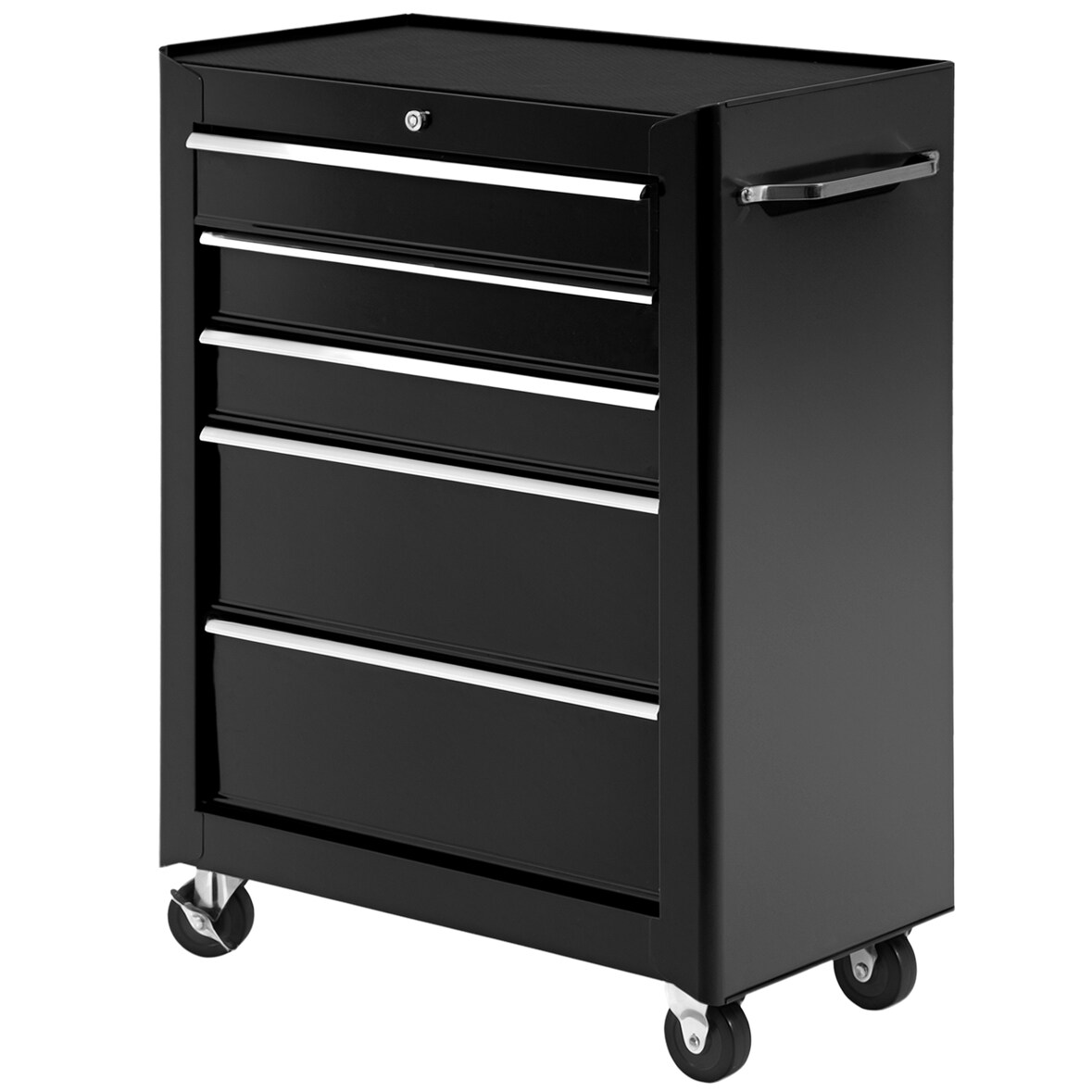 HOMCOM Carrinho de Ferramentas para Oficina com Rodas e 5 Gavetas Fechadura e Alça Lateral 61,5x33x85 cm Preto