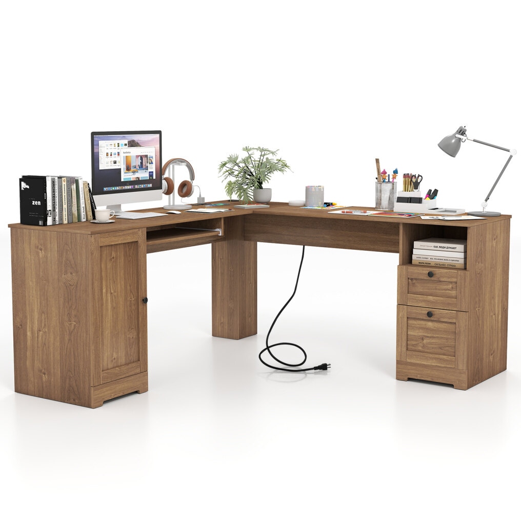 Escritorio para ordenador en forma de L de 168 cm - Roble - CB10533GR