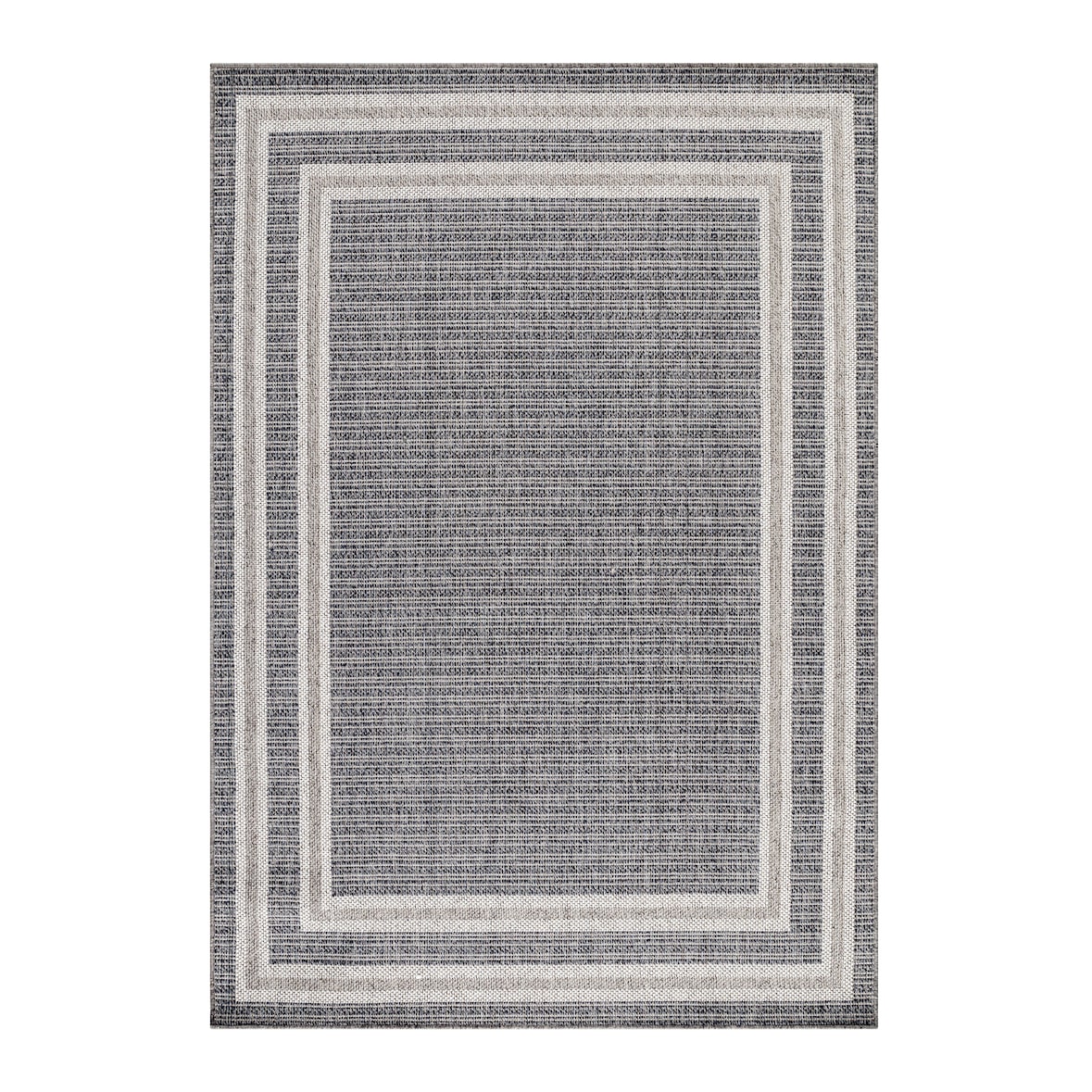 Teppich Outdoor Bordüre Wetterfest Waschbar Strapazierfähig Balkon Terrasse Küche OEKO-TEX Grau 140x200 cm – ORLA von Kadima Design