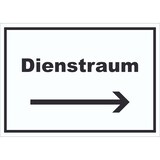 thumbnail of Dienstraum Schild mit Text und Richtungspfeil rechts Büro waagerecht A2 Rückseite selbstklebend