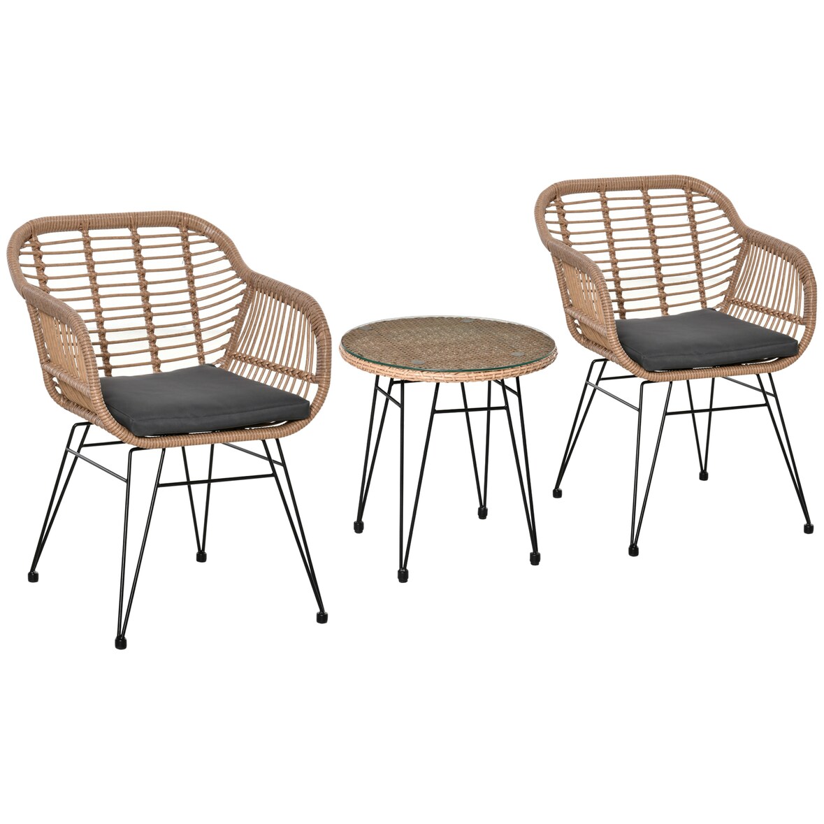 Outsunny Set Mobili da Giardino Rattan PE 2 Sedie con Cuscini Tavolino