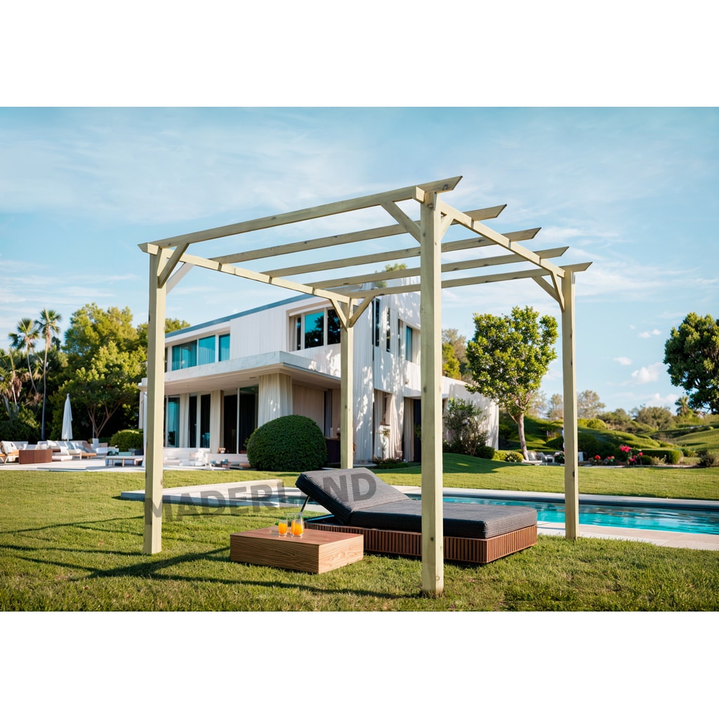 Pérgola madera LEÓN • 600x420 cm • tratada • madera maciza